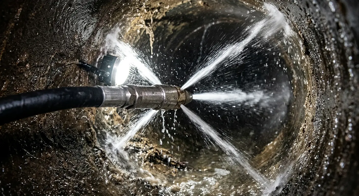 High-pressure hydro jetting nozzle cleaning sewer pipe for Storm Drain Cleaning in Lompoc